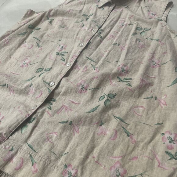 JR Bentley Plus Vintage Beige Floral Linen Shirt And Short Size 24 Set Women - Picture 5 of 9